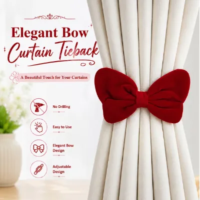 Multi Color Velvet Bow Curtain Tiebacks, Adjustable Faux Pearl No Drill Curtain Tie Backs for Curtains, Decorative Holdbacks