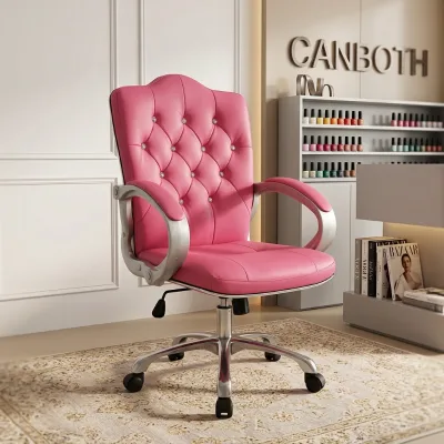 Canboth Modern Simple Nail Salon Manicure Adjustable Work Chairs Cute Swivel Rolling Nail Chairs pink Customer CB-S016