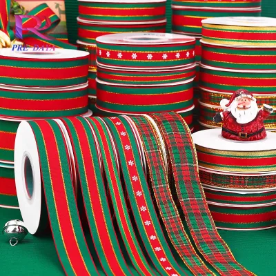 Christmas Ribbon Red Green Woven Polyester Ribbon Christmas Webbing Ribbon