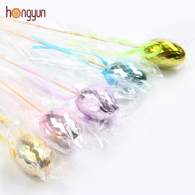 Promotion Custom Color Funny Electroplating Plastic Easter Decoration Egg With Stick