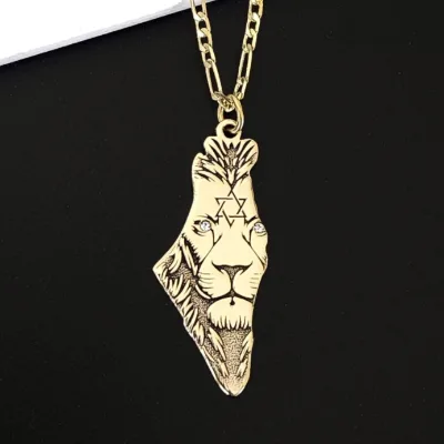 New Design Lion of Judah in Israel Jewelry Map Necklace Stainless Steel Star of David Silver Jewish Necklace for Men or Women