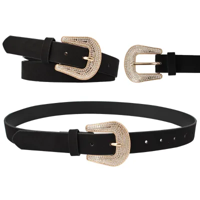 Wholesales Bling Rhinestones Buckle Belt Designer Western Cowgirl Cowboy Shiny Studded Diamond Crystal Stone Belt
