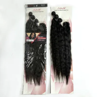 Full Pack Natural Wave Blend Hair With Silk Base Closure,Protein Hair Mixed Heat Resistant Fiber Synthetic Remy Wavy 3PCS