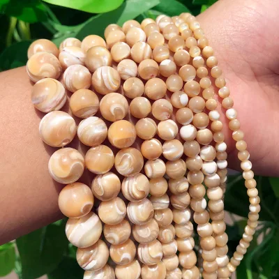 Natural Trochus Shell Stone Beads 4/6/8/10/12mm Round Loose for Women Jewelry Making 38cm Strand Necklace Bracelet Earring
