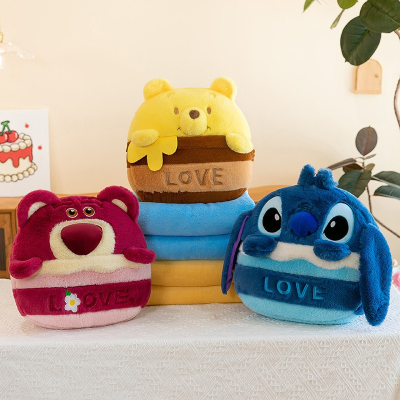 Christmas Gifts Cartoon Stitch Plush Toys With Winter Blankets Cute Stitch Car Back Cushion With Blankets Stitch Kids Plush Toys