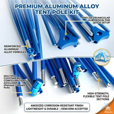 Heavy Duty Aluminum Alloy 7075 Straight Bracing Tent Pole Kit Lightweight Foldable Camping Poles Hub Connector Anodized Finish