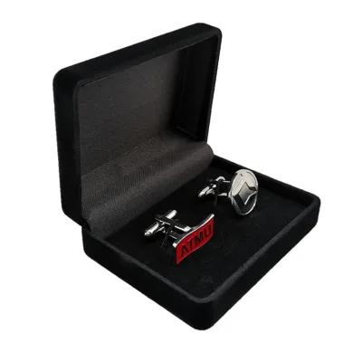 Custom Stainless Steel Black Flocked Rectangular Cufflink Box OEM/ODM Engagement Wedding Anniversary Party Gift Unisex Men Women