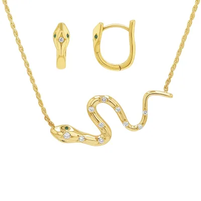 Gemnel Fashion the Year of the 2025 Wholesale Price Emerald Diamond Serpentine Huggies Snake Necklace Earrings Set
