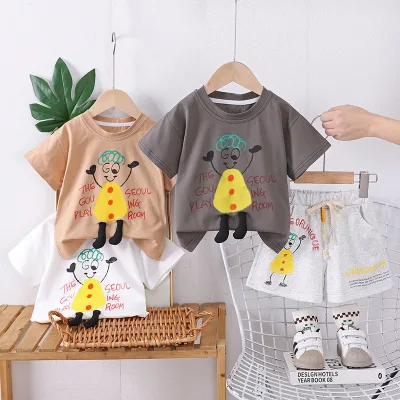 New Baby Boy Summer Trendy Two-Piece Set Cotton Short-Sleeved Graffiti Printed Shirt Pants