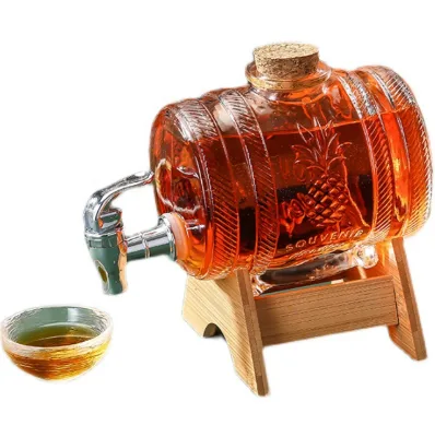 1L 3L Empty Glass Liquor Container with Tap Diy Grape Wine Whiskey Fruit Wine Storage Glass Pack with Cork Spout Bulk Sale