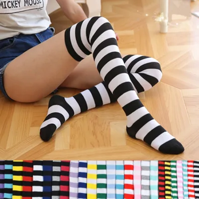 Wholesale Customized Colorful Printed Women's Stockings Over Knee Socks Zebra Stripe Japanese Thigh Striped High Stockings
