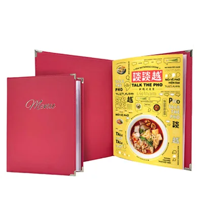 Custom Made Booklet Menu Cover with Metal Covered Corners Poly Pocket Menu Cover A4 Menu Card Restaurant