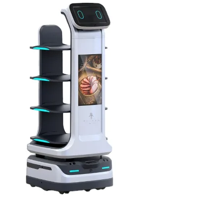 Robin MARS# AI-Driven Android-Based Autonomous Service Robot Laser Navigation for Restaurants Hotels 4-Tray App-Controlled Auto