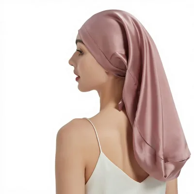 New 100% Mulberry Silk Crepe De Chine Suzhou Lace-Up Hood Postpartum Household Hair-Caring Adjustable Ties Womens Cap