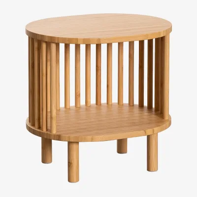 Round Bamboo Bedside Table, Nightstand with Open Storage Shelf,  End Table for Living Room Bedroom | Homex_BSCI Factory
