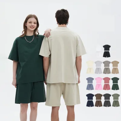 Low MOQ Summer High Quality Men's Shorts and T Shirt Set Casual Washed Vintage Solid Color Custom T Shirt and Shorts Set