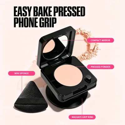 Pressed Setting Powder with Phone Grip Oil Control Face Powder Airbrush Matte Finish Long Wear Makeup Powder for Women Daily Use