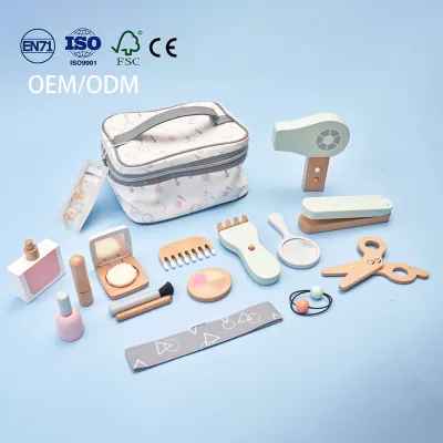 Kid's Easy-Carry Wooden Hairdressing & Makeup Toy Set with Storage Bag for Little Girls Fashion & Beauty Imagination Role Play