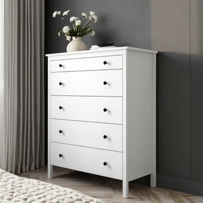 Modern Tall White and Black Wooden Dresser 6-Drawer Chest of Drawers for Bedroom or Living Room Farmhouse Home Furniture