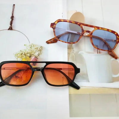 New Small Narrow Square Frame Vintage Metal Plastic Men and Women Fashion Full Rim Glasses Sunglasses