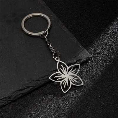 Shuangshuo High Quality Customized Wholesale Stainless Steel Flower Keychain Charms Pendant Keyring Clip Keyholder Accessories