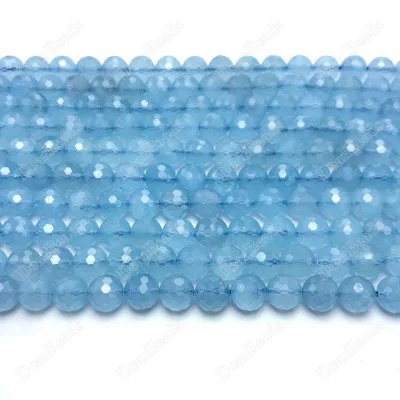 New Arrival 8mm Natural Faceted Hand-cut Round Blue Beryl Aquamarine Beads for Jewelry Making
