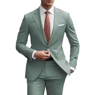 Men's Suit Two-piece Slim-fit Business Party Ball Gown Solid Color Single Breasted Color Blocked Wedding Best Man's Dress