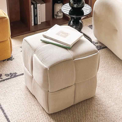 Modern Square Footstool Long Staple Cotton Cushion Decorative Accent Ottoman for Living Room Indoor Use