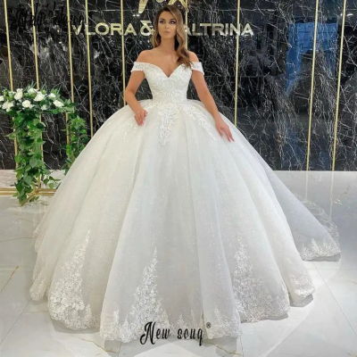Wedding Gown Bridal Dresses Off-Shoulder Sexy V Neck Bride Dress Lace Dress