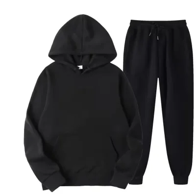 Men's Autumn Fashion Solid Color Hoodie Sports Suit Customizable Knitted Print Pattern for Spring Casual Wear