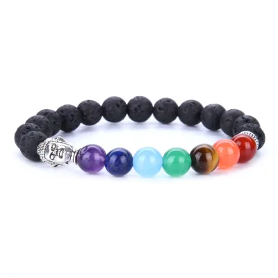 8mm Yoga Volcanic Stone Bracelet Lapis Lazuli Amethyst Tiger Eye Geometric Agate Main Stone 7 Chakra Bracelet Fashion Beaded
