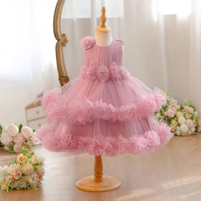 FSMKTZ Girls Baby Princess Beach Silhouette Dress Multi Color Appliqued Flower Design Children Dress