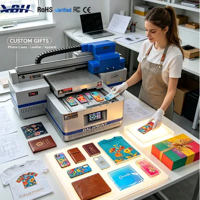 XBH New Upgrade 4060 A2 UV Flatbed PrinterPrinting Automatic CMYK+White+Varnish Ink for Phone Case Printing