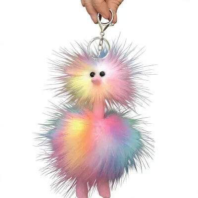 JUNQIN New rainbow Color Plush Pompom Key Chain Fried Doll Package Car Ornaments Exquisite Gifts Children Toys