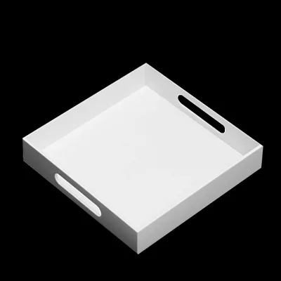 Custom 10*10 Inch Size Anti-slip square White Acrylic Serving Tray with Handle