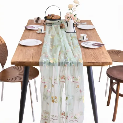 Modern Colored Flower Butterfly Embroidered Lace Polyester Table Runners Eco-Friendly Durable Wedding Dining Table