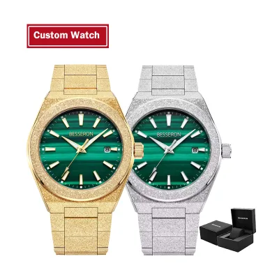 Luxury Malachite Dial Custom Your Logo Frosted Watch Automatic Skeleton Case Back Mechanical Watch for Men