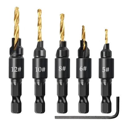 Countersink Drill Woodworking Drill Bit Set Drilling Pilot Holes for Screw Sizes Hand Tool Set #5 #6 #8 #10 #12