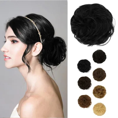 Wholesale Curly Wavy Elastic Band 100% Human Hair Chignon Messy Buns Updo Hair Piece