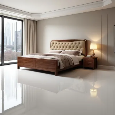 Contemporary Modern Panel Solid Wood Upholstered Storage Bed with Soft Headboard for Bedroom