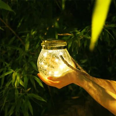 Portable Outdoor Garden Waterproof IP65 Bottle Fairy Light 30 LED Light Decorative Solar Hanging Crackle Glass Jar Lamp Light