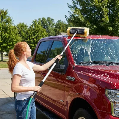 5-Surface Water-Fed Non-Motorized Car Wash Brush Extendable Aluminum Pole Soft Bristle Roof Exterior Cleaning