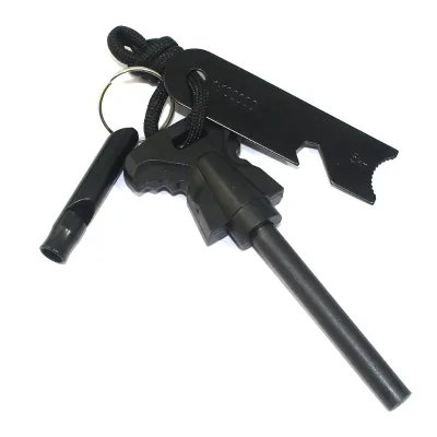 Wholesale Outdoor Emergency Survival Kit Survival Fire Starter Survival Tool Hiking Flint Stone Fire Starter Whistle Keychain