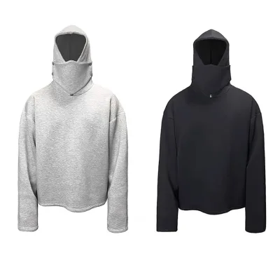 Custom High Embroidered Logo Streetwear Oversized Heavyweight Boxy Crop 100% Cotton Masked Hoodie Fleece Fabric Men Hoodies