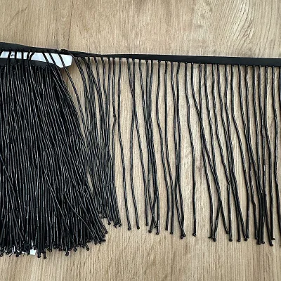 High End Handmade Luxury Sewing Glass Beads Trimming 15cm Width Black Gold Silver Bugle Gold Beaded Fringe Trim