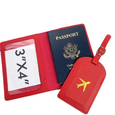 Custom Logo Printing Wallet Holder Passport RFID Blocking ID Card Case PU Leather Passport Holder With Luggage Tag