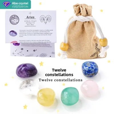 Loose Nature Twelve Constellations Crystal Bag Set Natural Raw Stone Mineral Mark Christmas Gift Jewelry