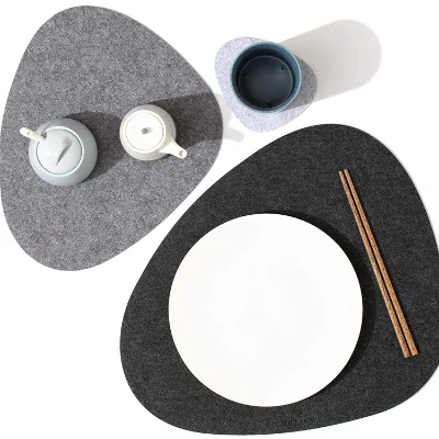 Irregular Felt Placemats Heat Resistant Washable Felt Table Mat Dark Grey Place Mats for 3 Different Size
