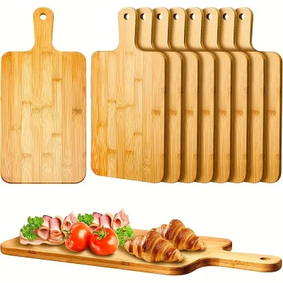 Customizable Multi-size Bread Fruit Steak Cutting Board Natural Bamboo Pizza Board with Long Handle