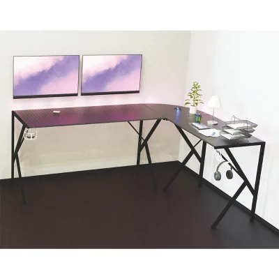 Wholesale Game Club Office Computer Desk L-shaped Racing Table RBG Led Lights Gaming Setup Corner Desk with USB for PC